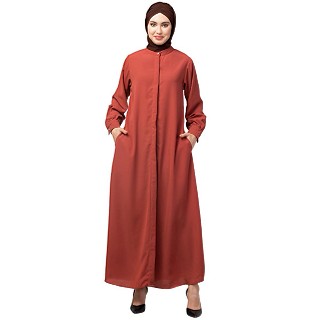 Front open Hidden Placket Daily wear casual Abaya- Rust 